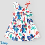 Stitch Girls Dresses Graphic Floral Ruffled One Shoulder Outfits for Summer, Sizes 2-6