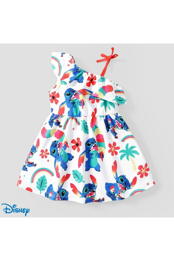 Stitch Girls Dresses Graphic Floral Ruffled One Shoulder Outfits for Summer, Sizes 2-6
