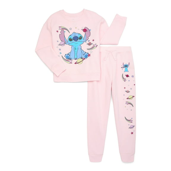Disney Stitch Girls Embroidered Graphic Sweatshirt and Joggers Set, 2-Piece, Sizes 4-16