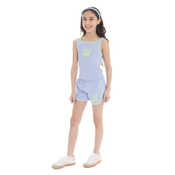 Disney Stitch Girls Embroidered Tank Top and Shorts Set, 2-Piece, Sizes 4-16