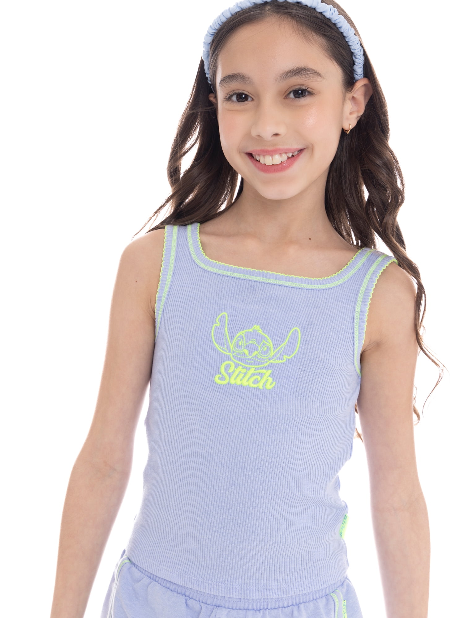 Disney Stitch Girls Embroidered Tank Top and Shorts Set, 2-Piece, Sizes 4-16