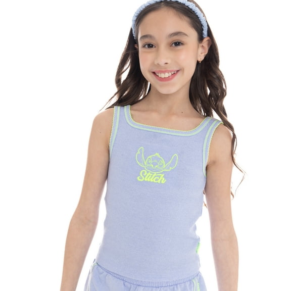 Disney Stitch Girls Embroidered Tank Top and Shorts Set, 2-Piece, Sizes 4-16