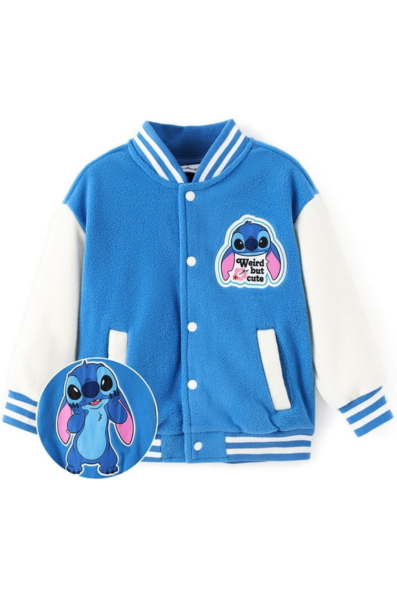 Stitch Girls Fleece Bomber Jackets Graphic Winter Plush Varsity Outerwear Coats Kids 8-9Y