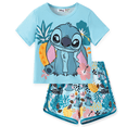 thumbnail image 1 of Disney Stitch Girls Graphic Tee and Dolphin Shorts 2-Piece Blue School Casual Beach Outfit Set Toddlers Kids 3-4T, 1 of 9