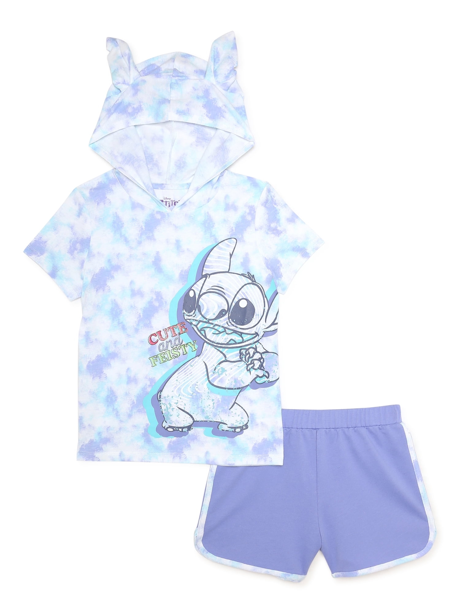 Disney Lilo and Stitch Girls Hoodie Shirt Shorts Set Size 7 8 Medium Outfit  NWT 