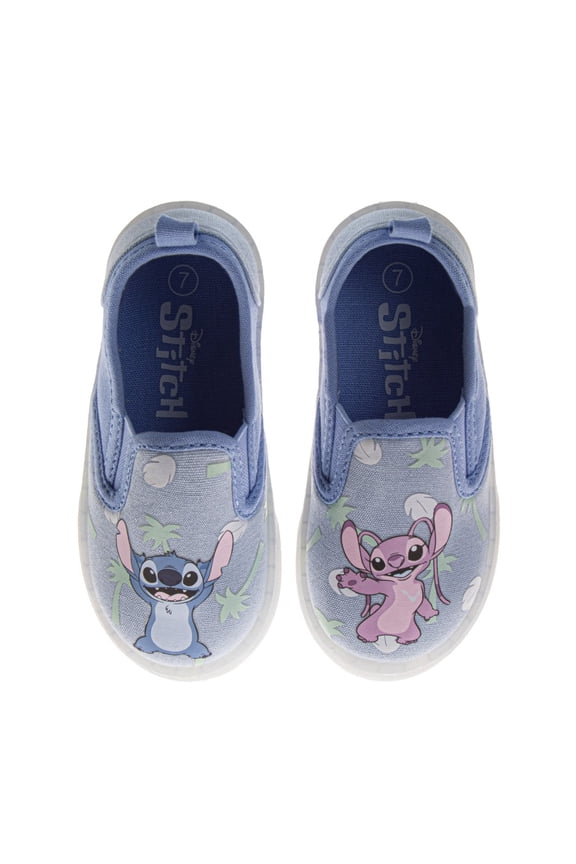 Stitch Girls Light-Up Slip-On Canvas Sneakers with Angel (Toddler), Blue, Size: 12