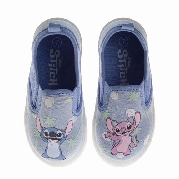 Disney Stitch Girls Light-Up Slip-On Canvas Sneakers with Angel (Toddler), Blue, Size: 7