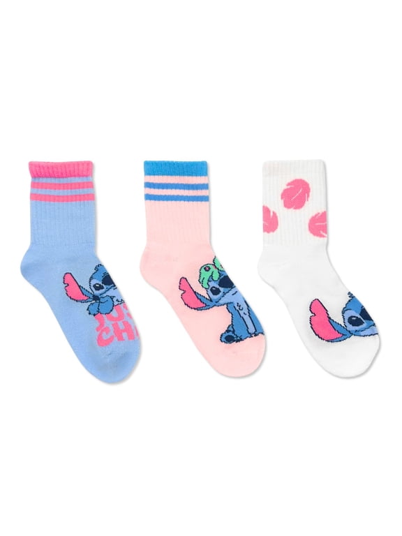 Disney Stitch Girls Mid-Crew Socks, 3-Pack, Sizes S-L