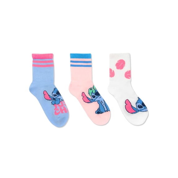 Disney Stitch Girls Mid-Crew Socks, 3-Pack, Sizes S-L
