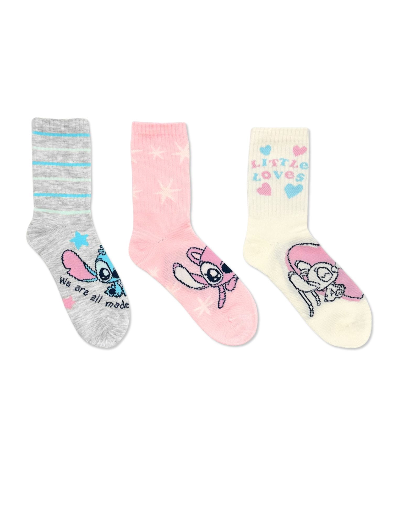 Disney Stitch Girls Mid-Crew Socks, 3-Pack, Sizes S/M-M/L