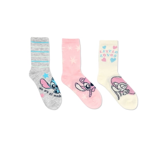 Disney Stitch Girls Mid-Crew Socks, 3-Pack, Sizes S/M-M/L