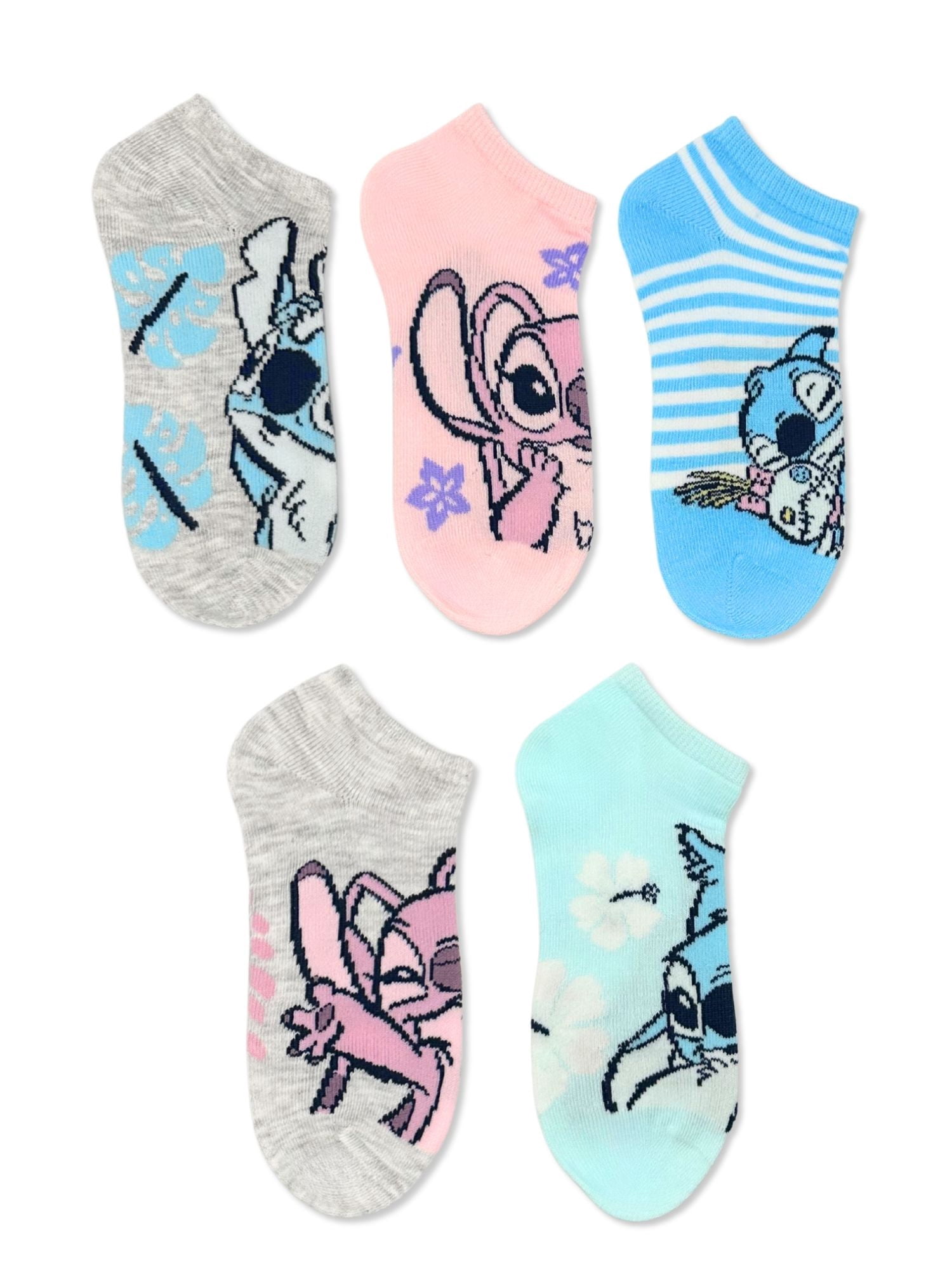 Disney Stitch Girls No-Show Socks, 5-Pack, Sizes S/M-M/L