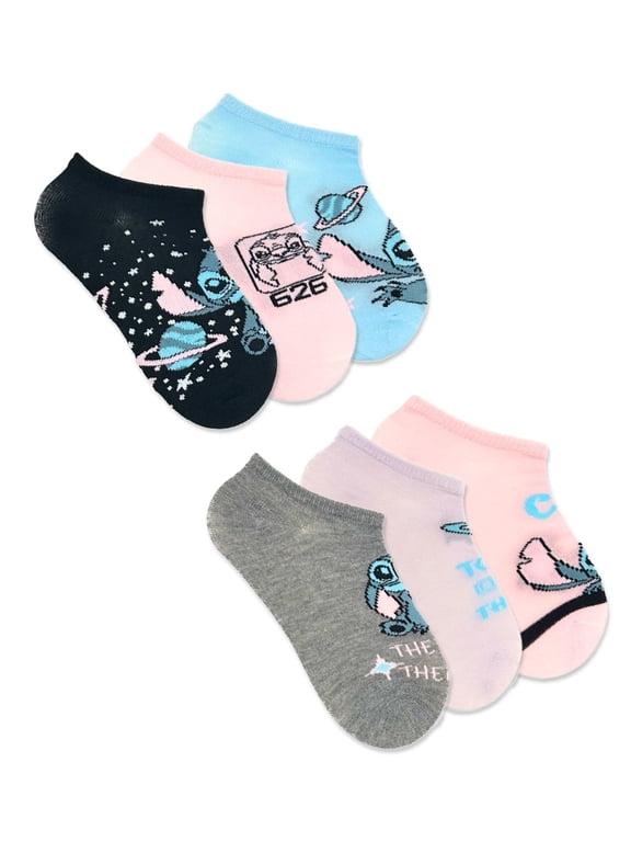 Disney Stitch Girls No-Show Socks, 6-Pack, Sizes S-L