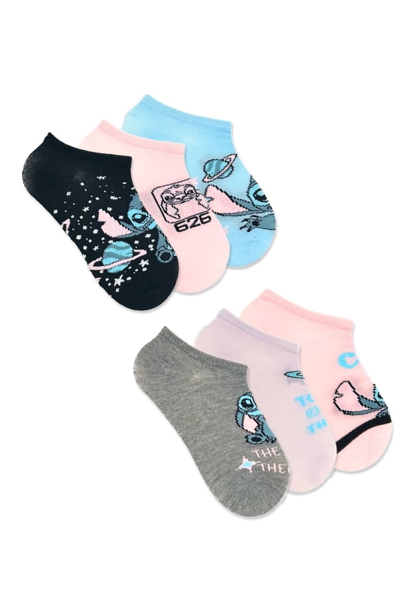 Disney Stitch Girls No-Show Socks, 6-Pack, Sizes S-L