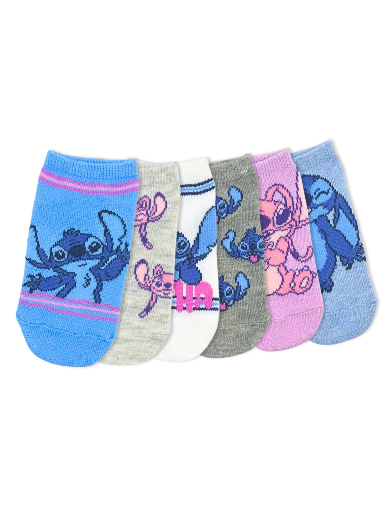 Disney Stitch Girls No-Show Socks, 6-Pack, Sizes S/M-M/L