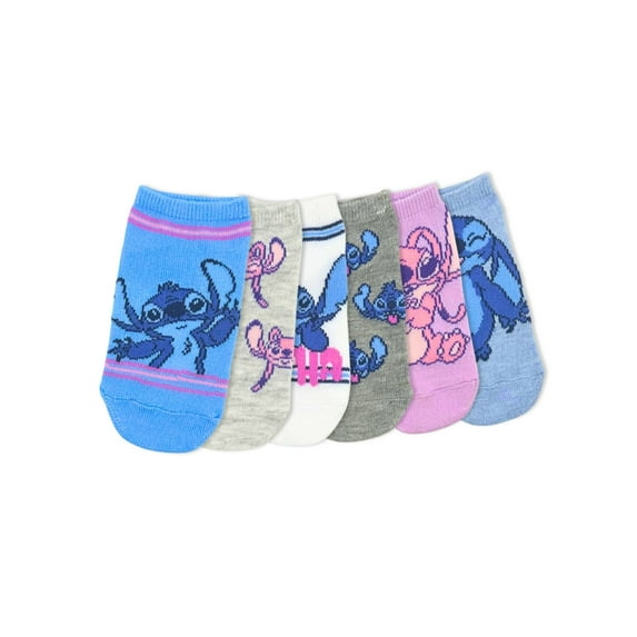 Disney Stitch Girls No-Show Socks, 6-Pack, Sizes S/M-M/L