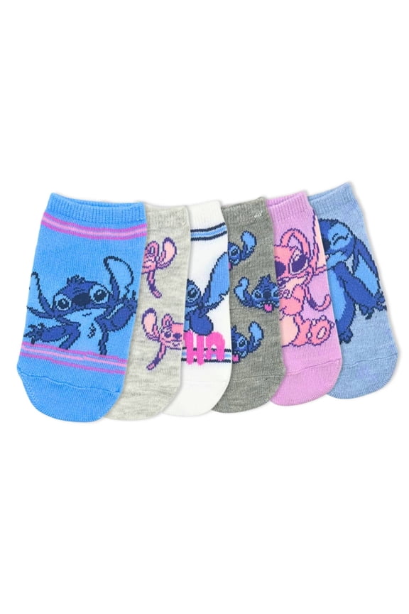 Disney Stitch Girls No-Show Socks, 6-Pack, Sizes S/M-M/L