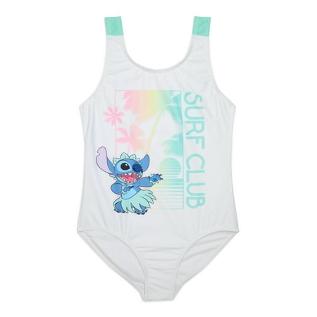 Lilo & Stitch Disney Stitch Girls One-Piece Swimsuit with UPF 50+, Sizes 4-12