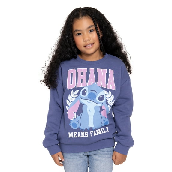 Disney Stitch Girls Oversized Graphic Crewneck Sweatshirt, Sizes 4-12