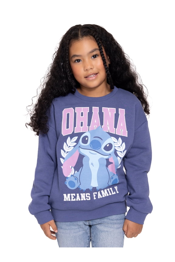 Disney Stitch Girls Oversized Graphic Crewneck Sweatshirt, Sizes 4-12