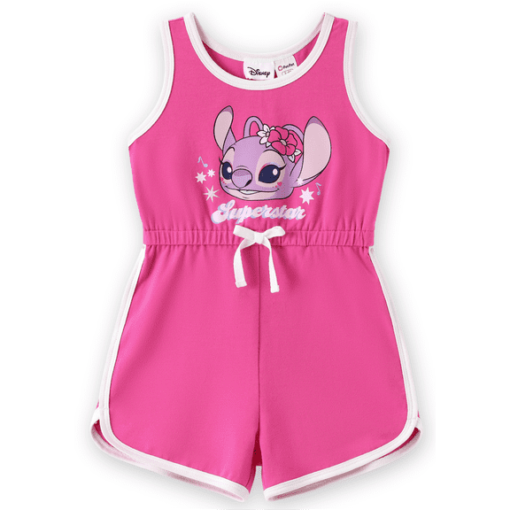 Disney Stitch Girls Rompers Cotton Angle Graphic Bow Pink Floral Jumpsuits Gifts Sets Toddlers Kids 3-4T