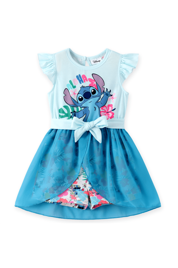 Stitch Girls Rompers Dresses Graphic Bow Blue Hawaii Jumpsuits Tulle Skirt Flower Dress Summer Outfits Gift Set Toddlers Kids 4-5T
