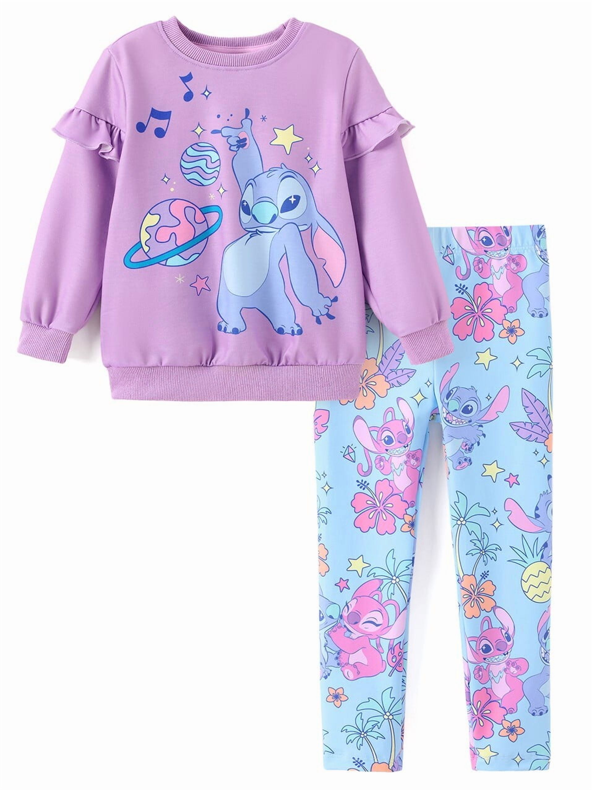 Disney Stitch Girls Kid 2-Pc Ruffle Top & Shorts Set | 2-6 Years White Ribbed Cotton (B7) main image 1