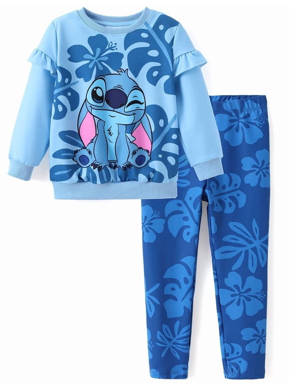 Stitch Girls Sets Ruffle Sweatshirt and Leggings Graphic School Outfit 2-Piece Set 4-5Y