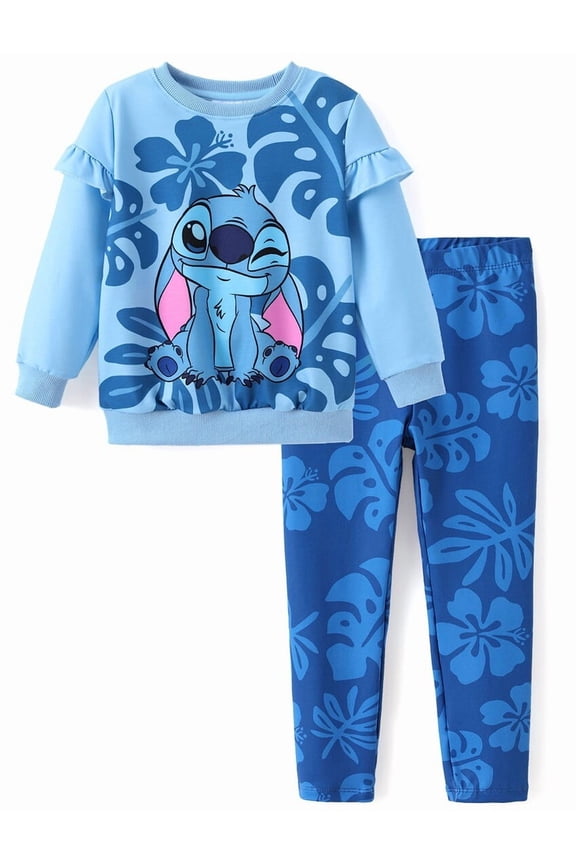 Stitch Girls Sets Ruffle Sweatshirt and Leggings Graphic School Outfit 2-Piece Set Toddler 3Y