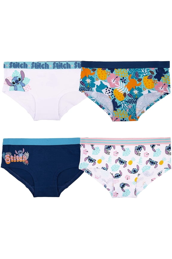 Disney Stitch Girls Stretch Hipster Briefs Underwear, 4-Pack Sizes 6-10