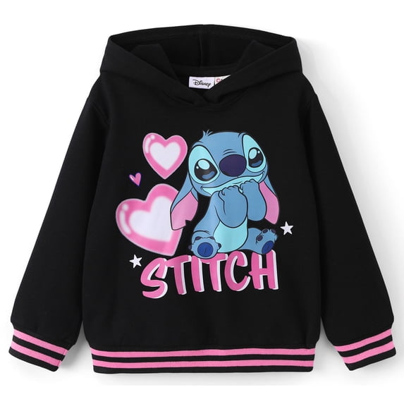 Disney Stitch Girls Sweatshirt Toddler Pullover Kids Black Top Sizes 2-9Y