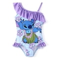thumbnail image 1 of Disney Stitch Girls Swimsuit Graphic One Piece Ruffled One Shoulder Bathing Suits Kids 6-7T, 1 of 9