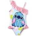 thumbnail image 1 of Disney Stitch Girls Swimsuit Graphic One Piece Ruffled One Shoulder Bathing Suits Sizes 2-9Y, 1 of 8
