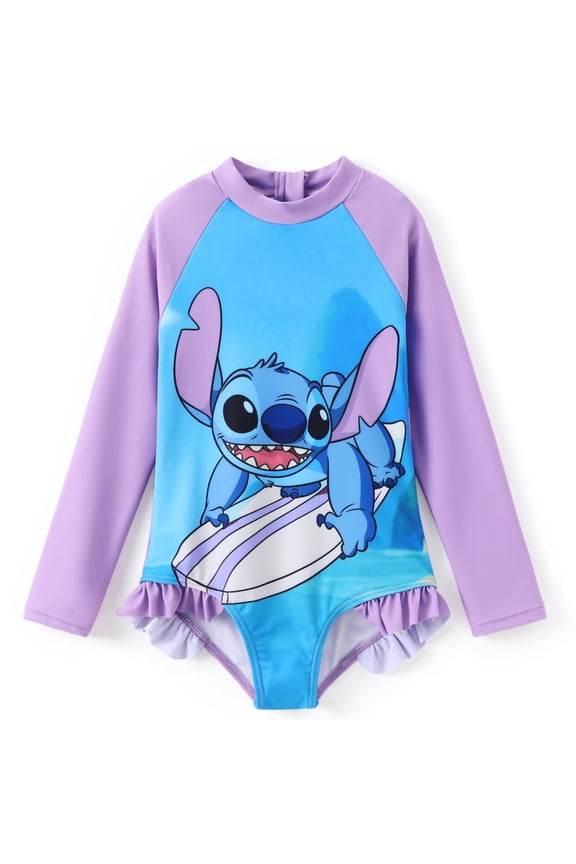 Stitch Girls Swimsuit Rash Guard Graphic Long Sleeves Bathing Suits Red Toddler 3T