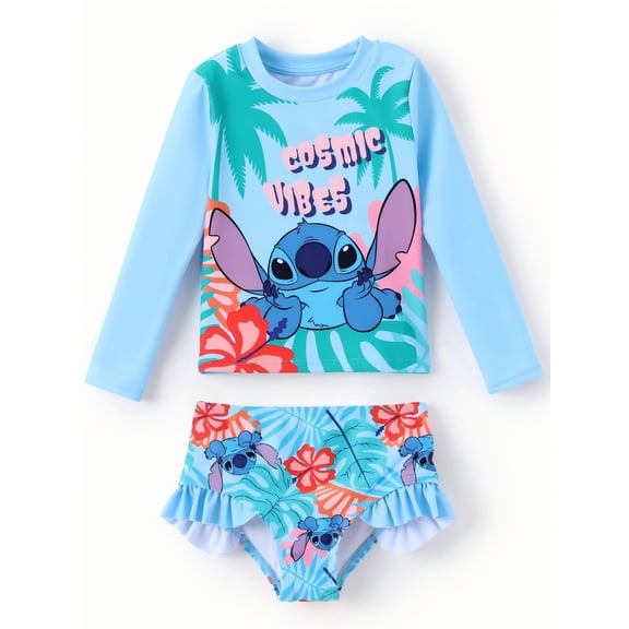 Disney Stitch Girls Swimsuit Summer Rash Guard 2 Pieces Bathing Suits Beach Tankini Set Sizes 3-13