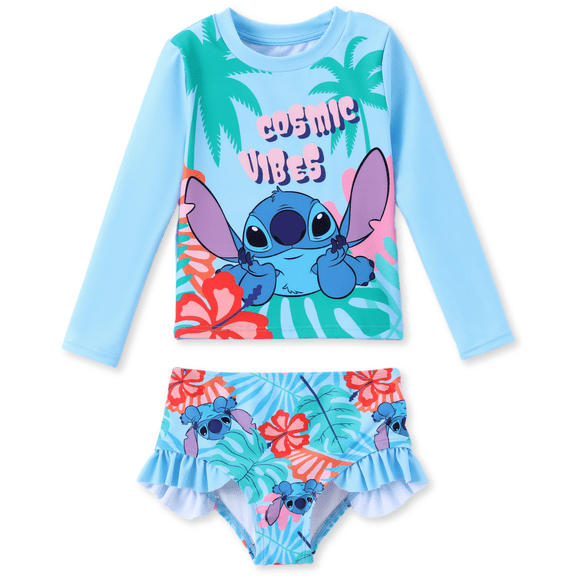 Disney Stitch Girls Swimsuit Summer Rash Guard 2 Pieces Bathing Suits Beach Tankini Set Sizes 3-13