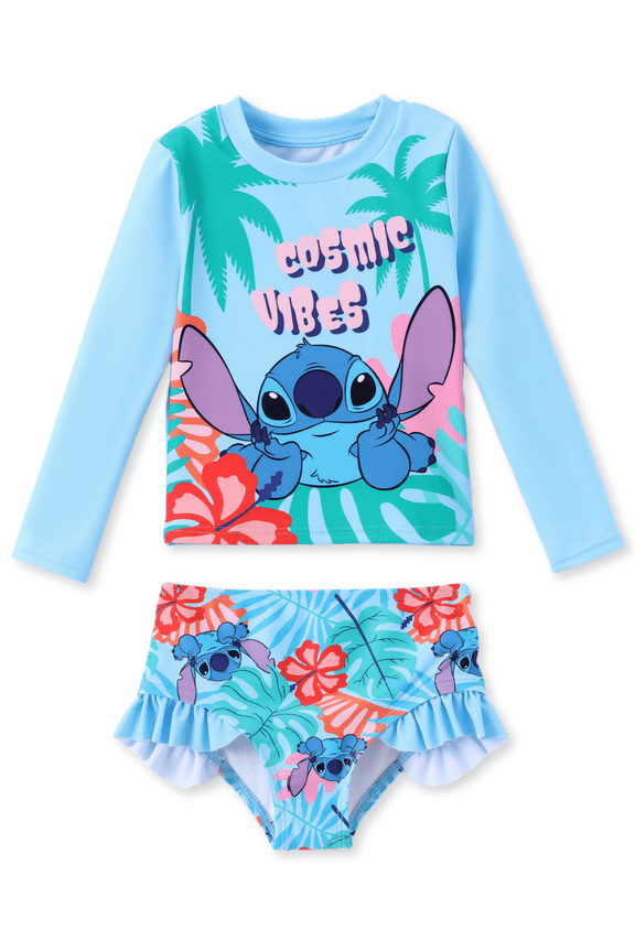 Stitch Girls Swimsuit Summer Rash Guard 2 Pieces Bathing Suits Beach Tankini Set Sizes 3-13