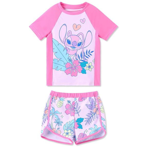 Disney Stitch Girls Swimsuits Graphic Swim Top and Shorts Bathing Suits 2 Pieces Sets Sizes 6-12