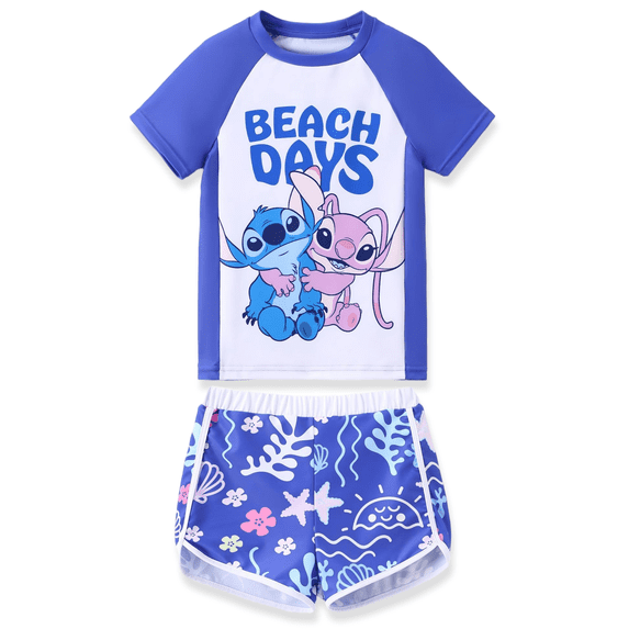 Disney Stitch Girls Swimsuits Graphic Swim Top and Shorts Bathing Suits 2 Pieces Sets Sizes 6-12