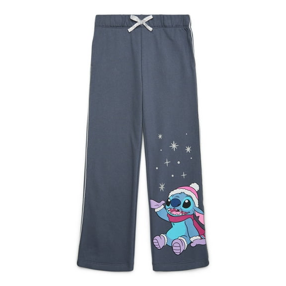 Disney Stitch Girls Winter Graphic Print Sweatpants, Sizes 4-16