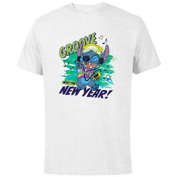Disney Stitch Groove into the New Year ‘80s Retro Style - Short Sleeve Cotton T-Shirt for Adults - Customized-White