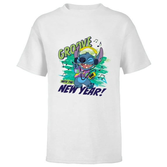 Disney Stitch Groove into the New Year ‘80s Retro Style - Short Sleeve T-Shirt for Kids - Customized-White