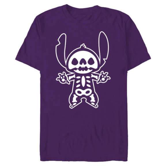 Disney Stitch Halloween Skeleton - Short Sleeve Blended T-Shirt for Adults - Customized-Purple