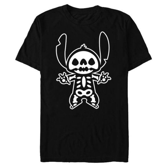 Disney Stitch Halloween Skeleton - Short Sleeve Blended T-Shirt for Adults - Customized-Black