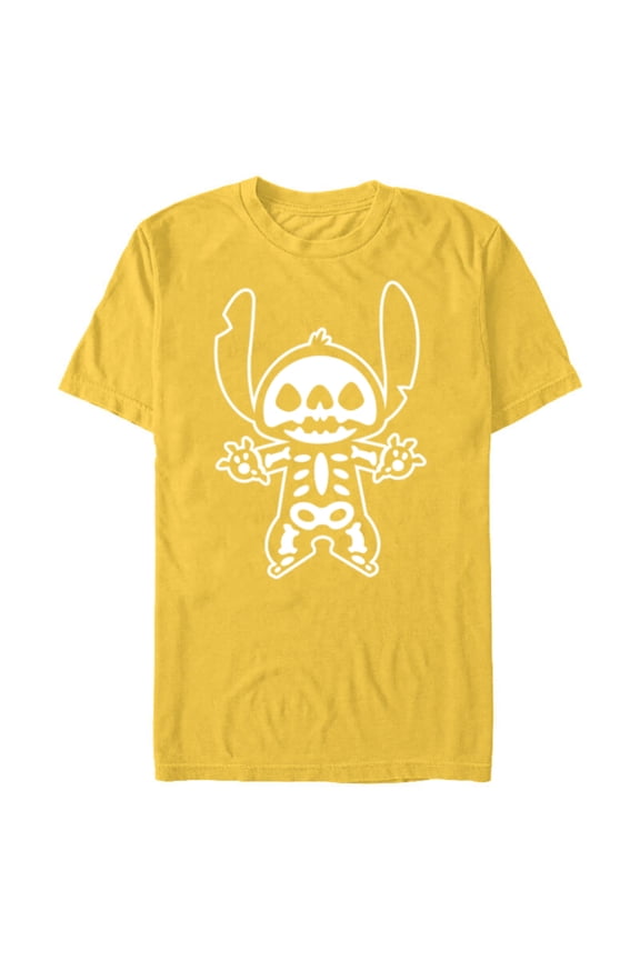 Stitch Halloween Skeleton - Short Sleeve Blended T-Shirt for Adults - Customized-Yellow