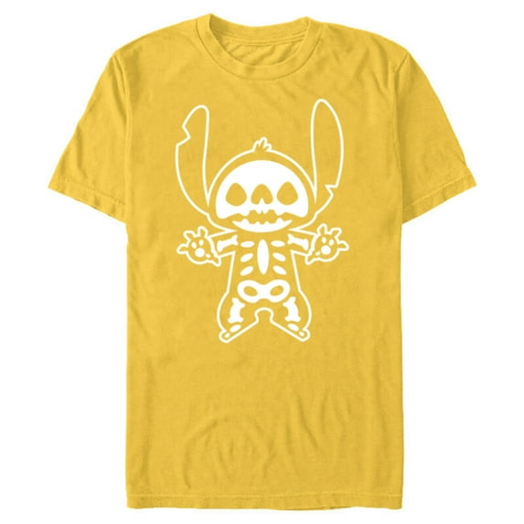 Disney Stitch Halloween Skeleton - Short Sleeve Blended T-Shirt for Adults - Customized-Yellow