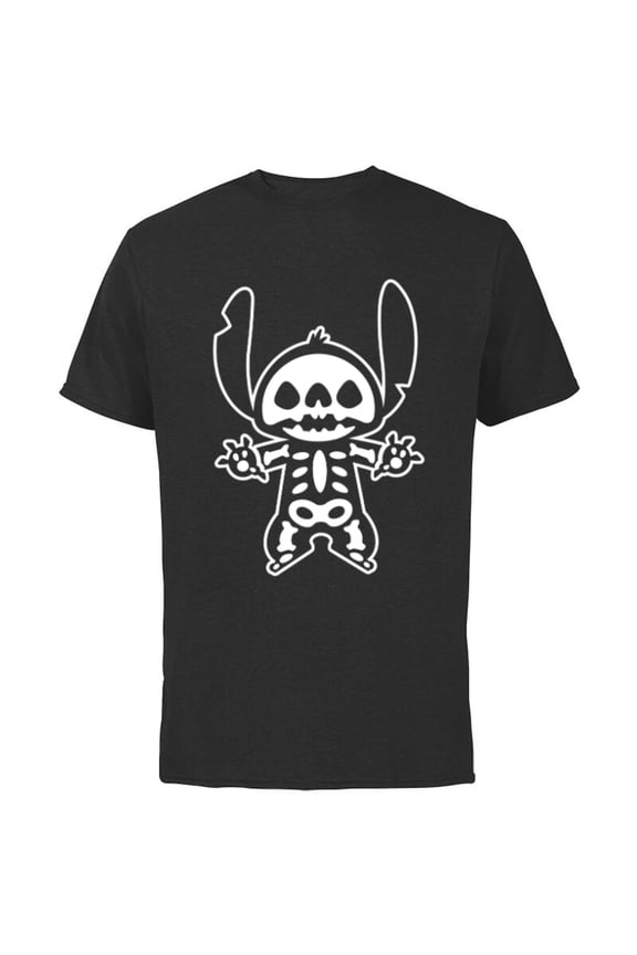 Stitch Halloween Skeleton - Short Sleeve Cotton T-Shirt for Adults - Customized-Black