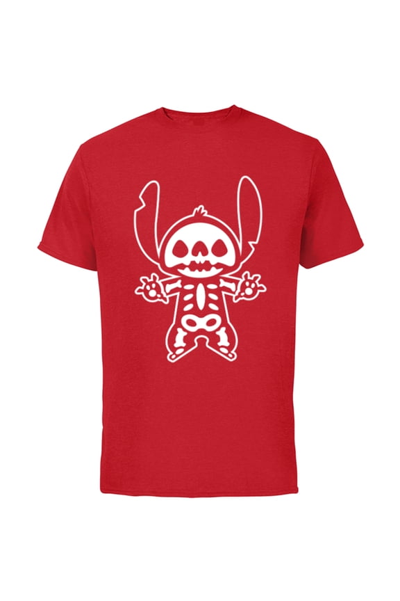 Stitch Halloween Skeleton - Short Sleeve Cotton T-Shirt for Adults - Customized-Red