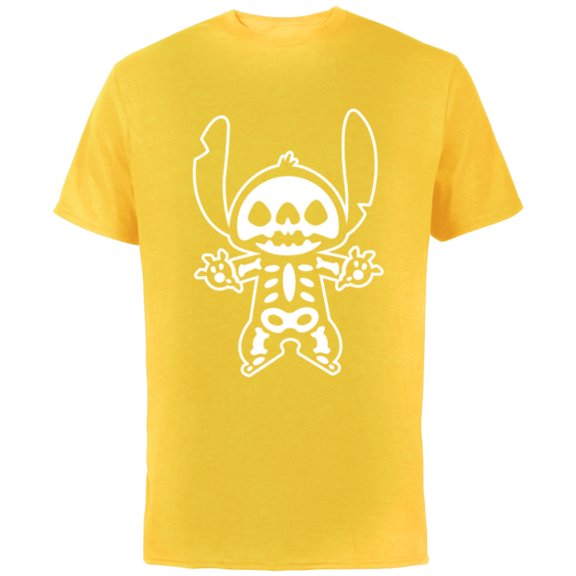 Disney Stitch Halloween Skeleton - Short Sleeve Cotton T-Shirt for Adults - Customized-Yellow