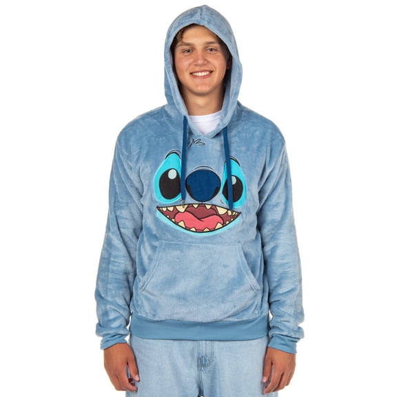 Disney Stitch Hoodie Big Face Crushed Velvet Fleece Adult Sweatshirt